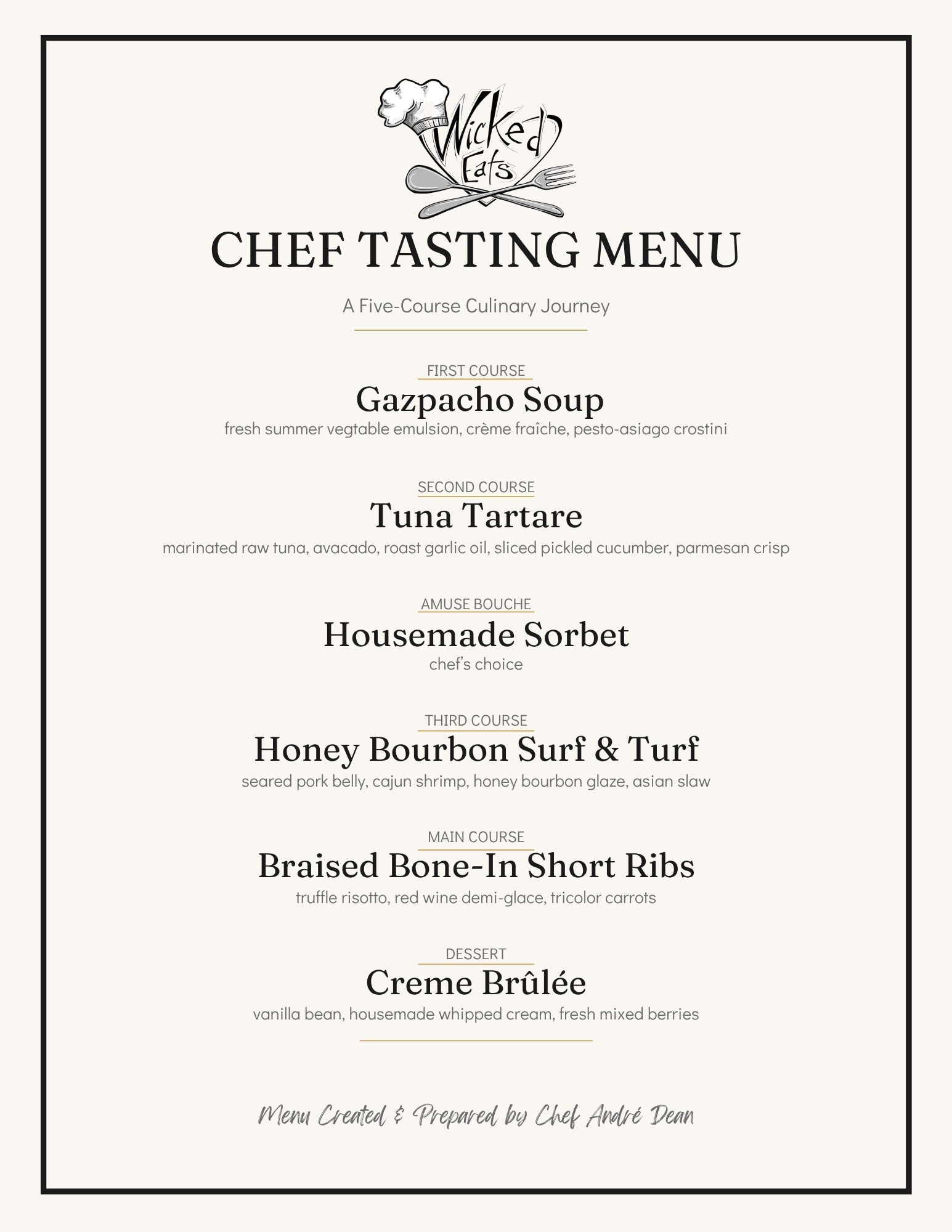 5 Course Chef's Tasting Dinner