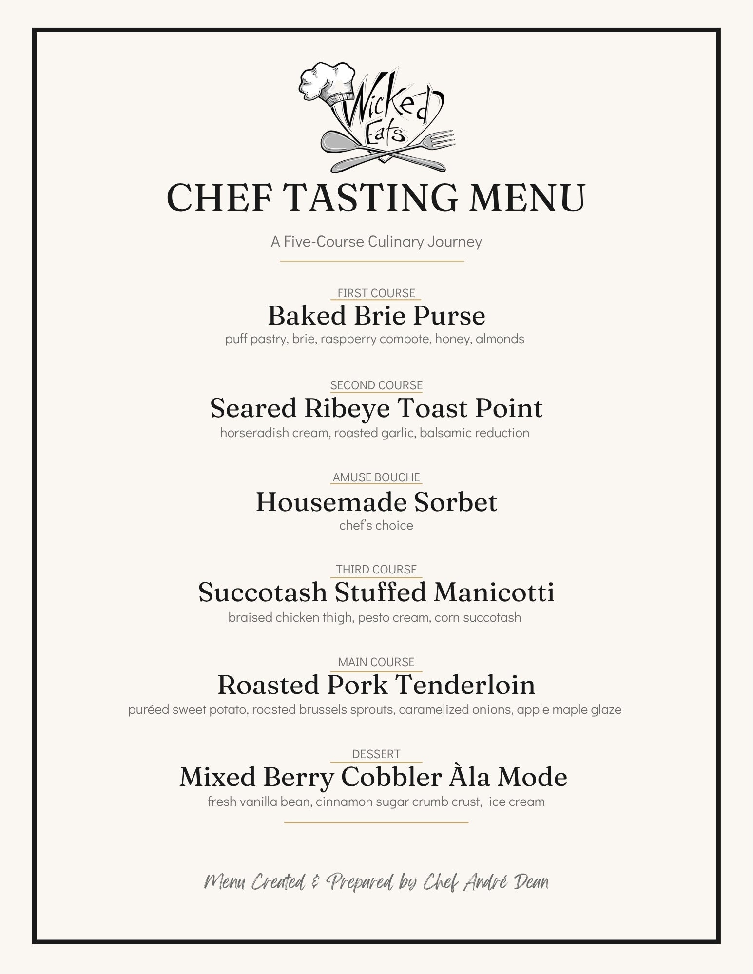 October - 5 Course Chef's Tasting Dinner